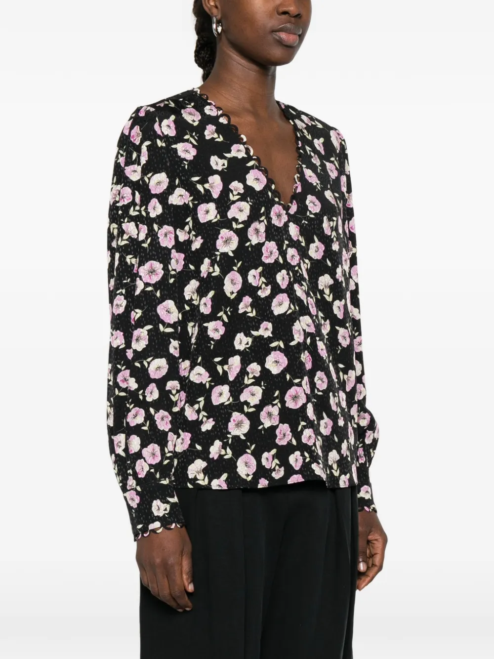  Twinset Floral V-neck Blouse - Black 