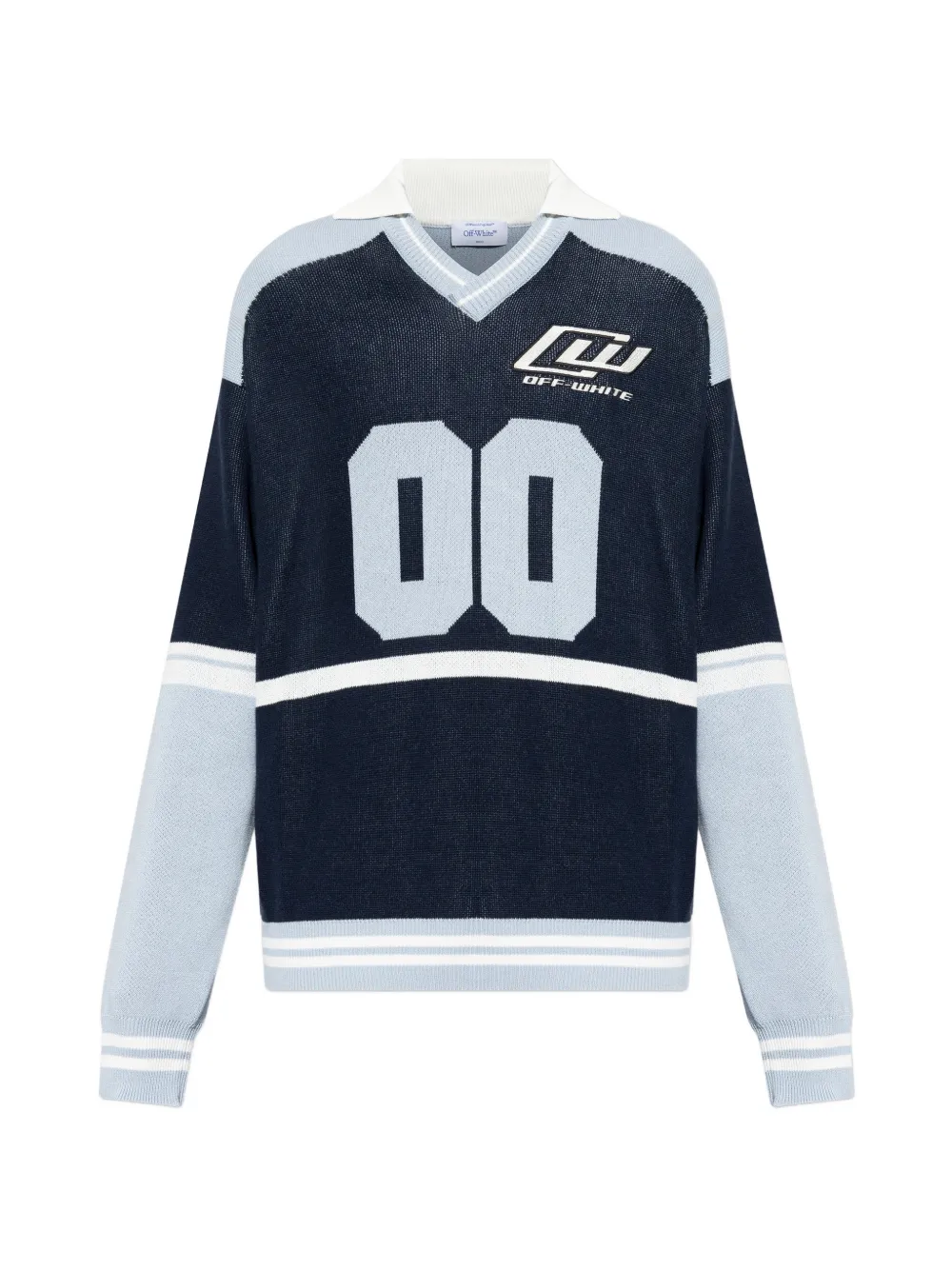 Off-White logo-detail V-neck sweater - Blue