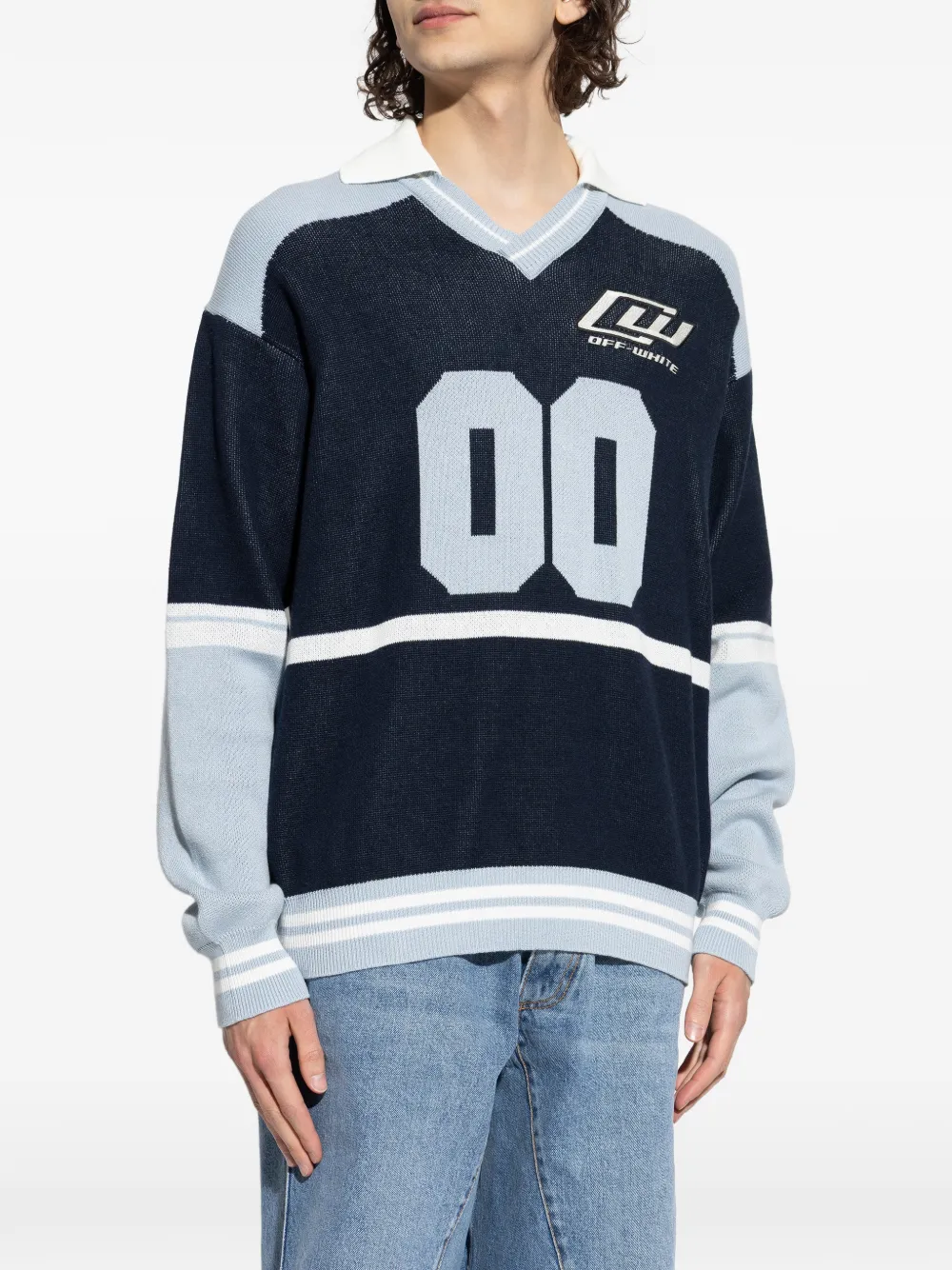 Off-White Trui met V-hals en logodetail Blauw