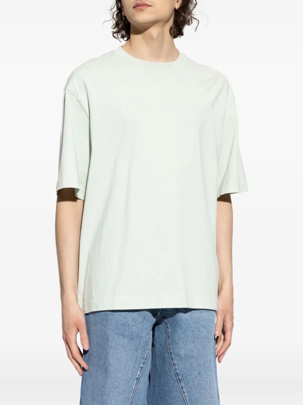 Off-White T-shirt met ronde hals Groen