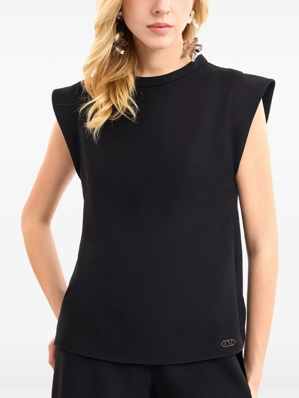 Gemy Maalouf padded-shoulder asymmetric sleeveless blouse Zwart