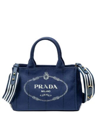 Prada Pre-Owned Small Canapa Tote Bag | Blue | FARFETCH
