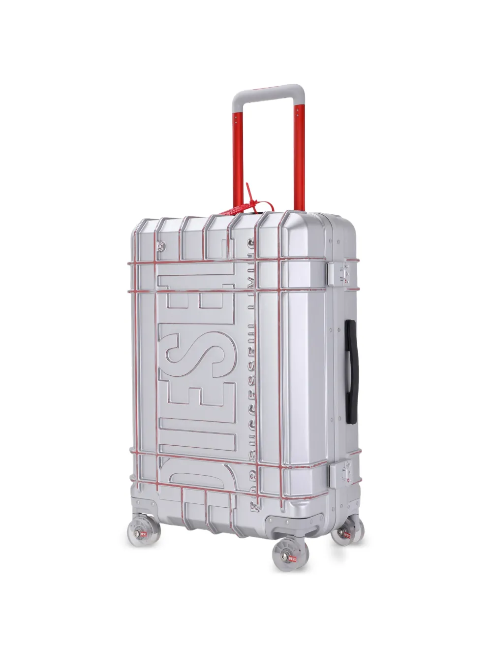Diesel Grote rolkoffer met reliëf Zilver