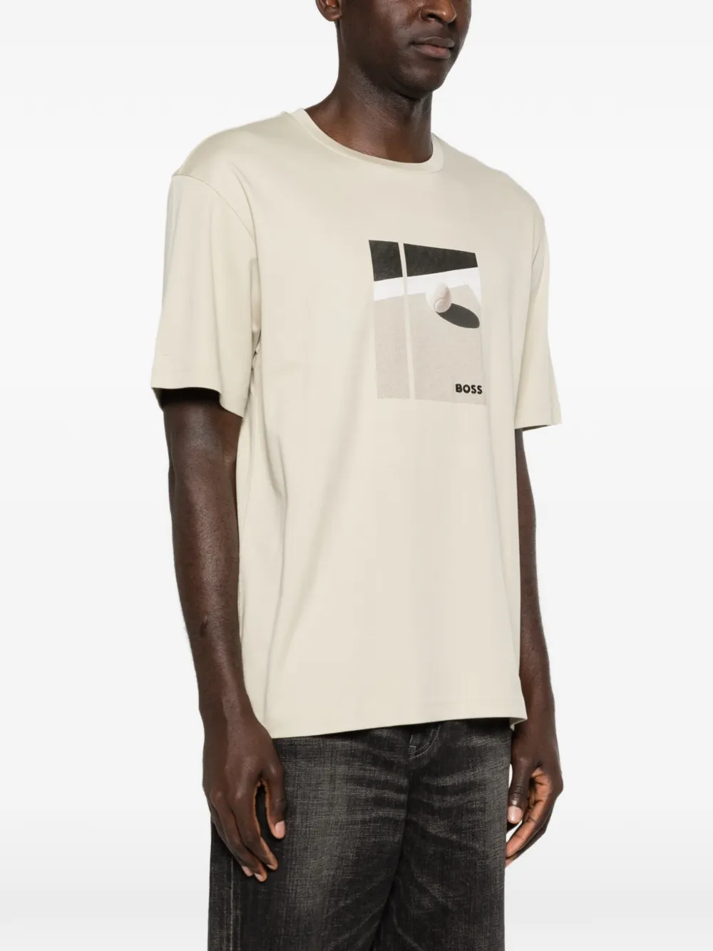 BOSS Pima katoenen T-shirt met print Beige