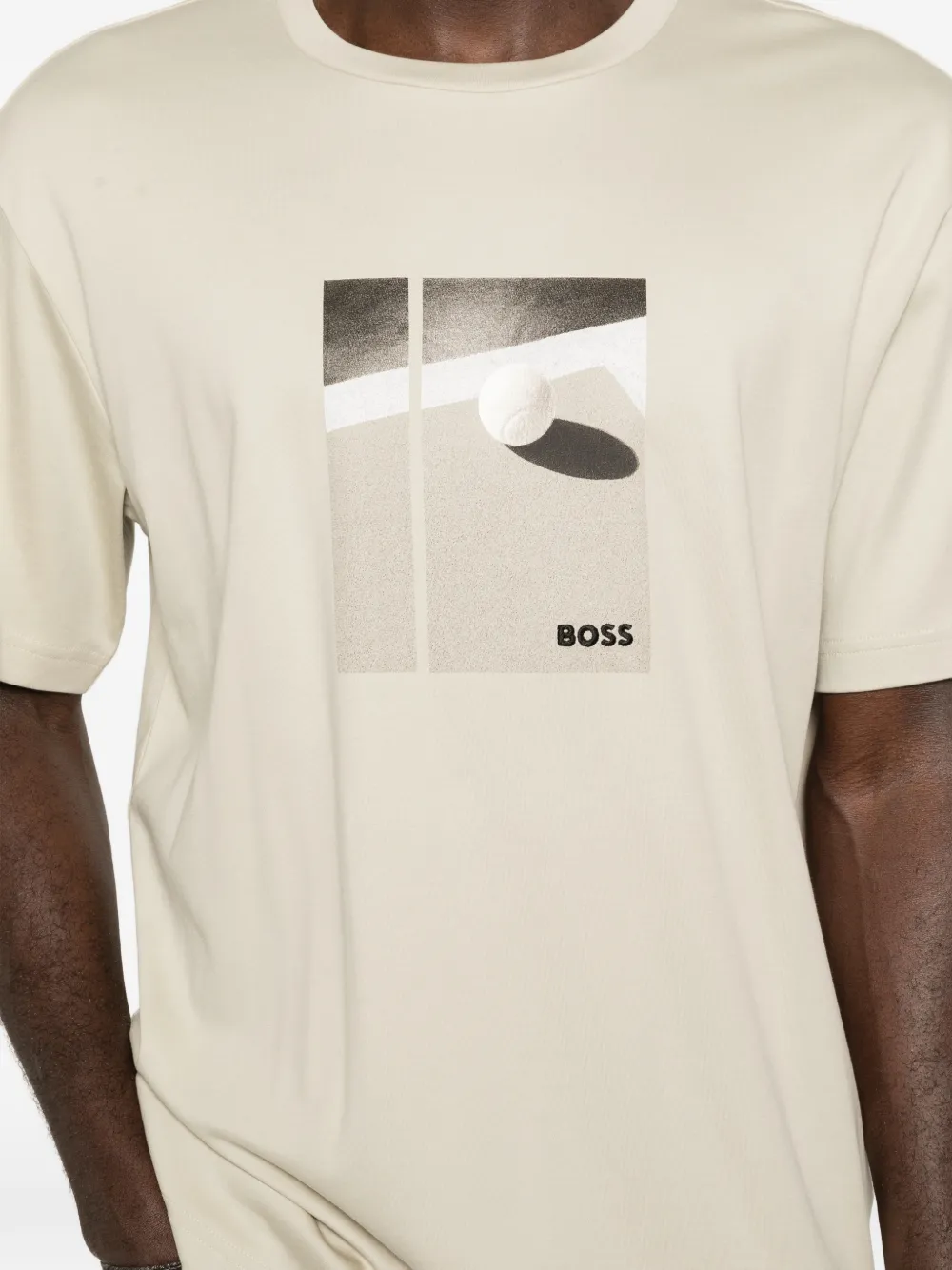 BOSS Pima katoenen T-shirt met print Beige