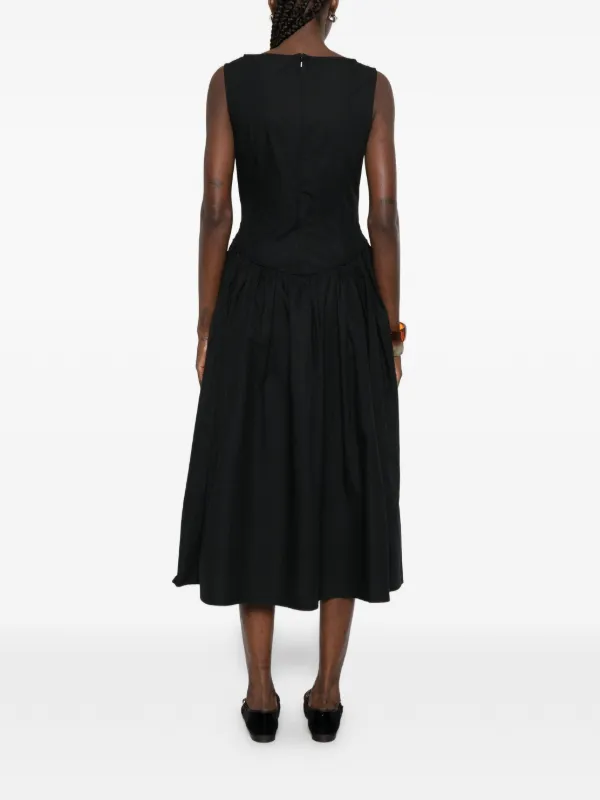 black embroidered stones pleated midi dress BLACK EMBROIDERED STONES PLEATED MIDI DRESS  Goyco Limited