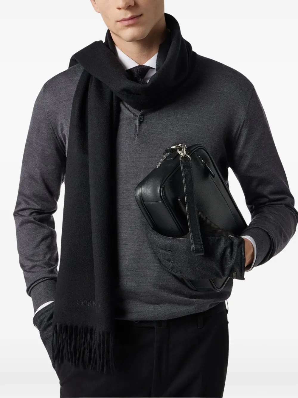 Corneliani Sjaal met franje Zwart
