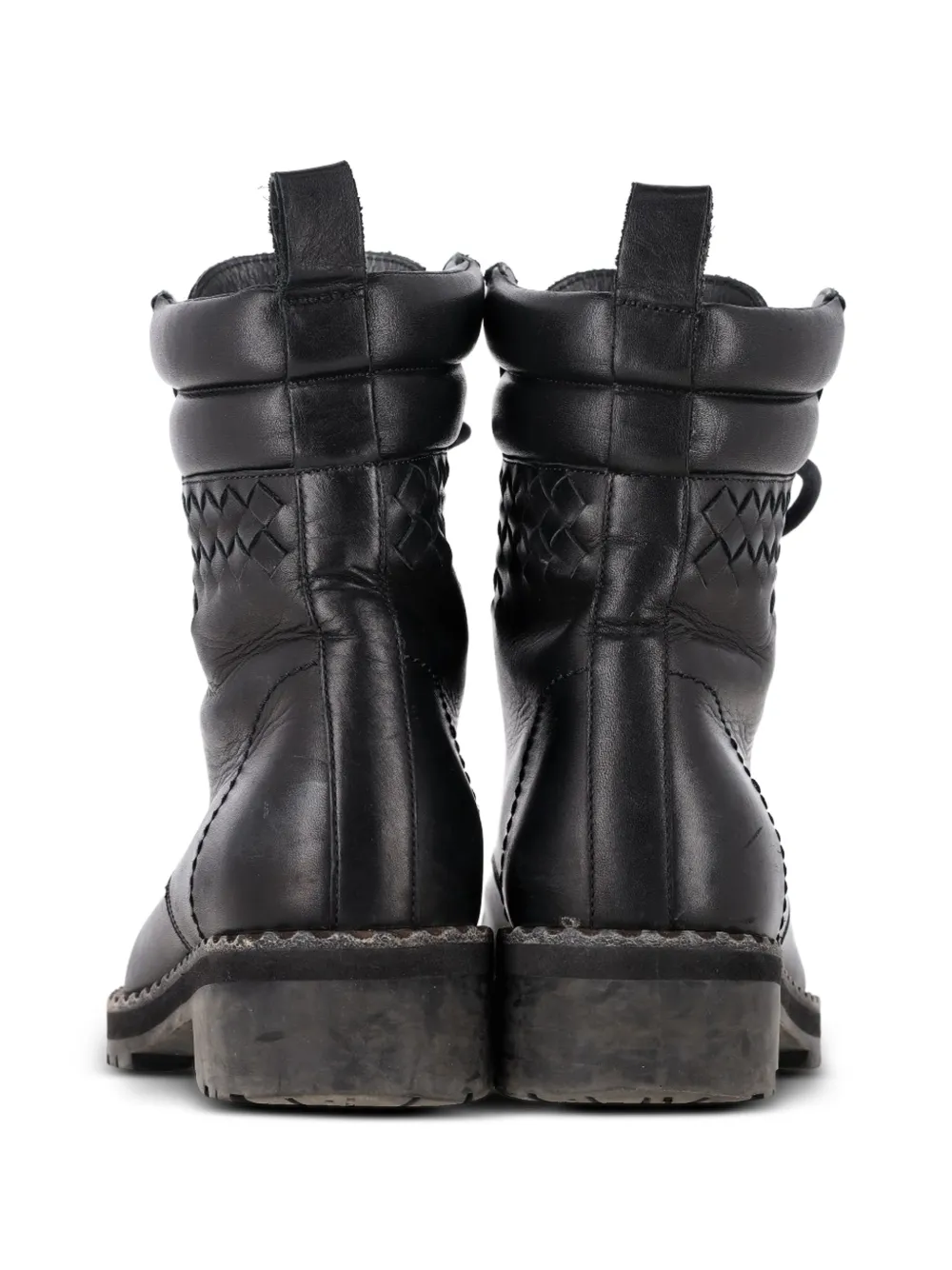 美品ボッテガ・ヴェネタ エルドフェル ムートン裏地付きコンバット ブーツ Bottega Veneta Pre-Owned Eldfell レザーコンバットブーツ | ブラック