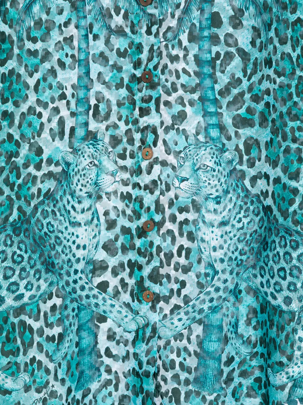  Pin Up Stars Leopard Print Shirt Dresse - Blue 