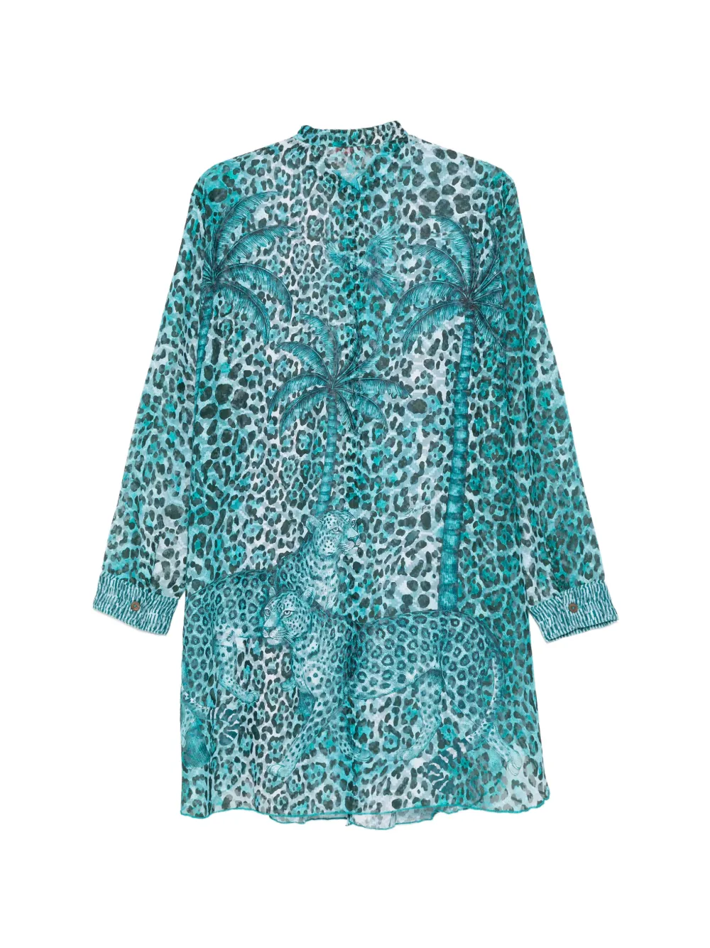  Pin Up Stars Leopard Print Shirt Dresse - Blue 