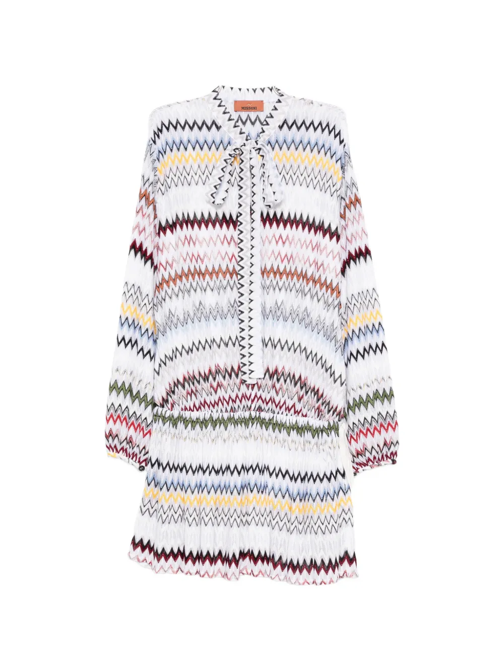 Missoni zigzag-pattern tie-neck mini dress - Bianco