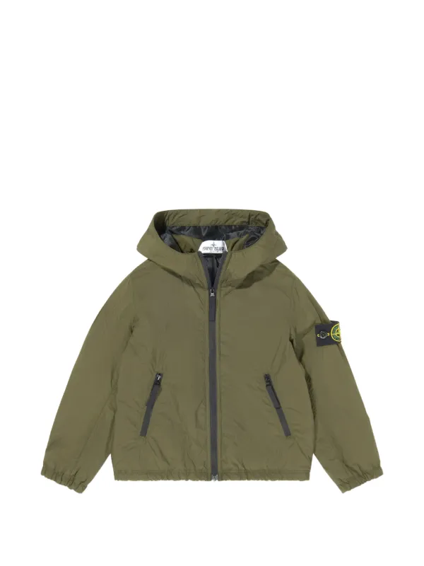 Stone  Juniorフード付きジャケットカーキ色10/140 Stone Island Junior logo-patch Hooded Jacket | Green | FARFETCH ID