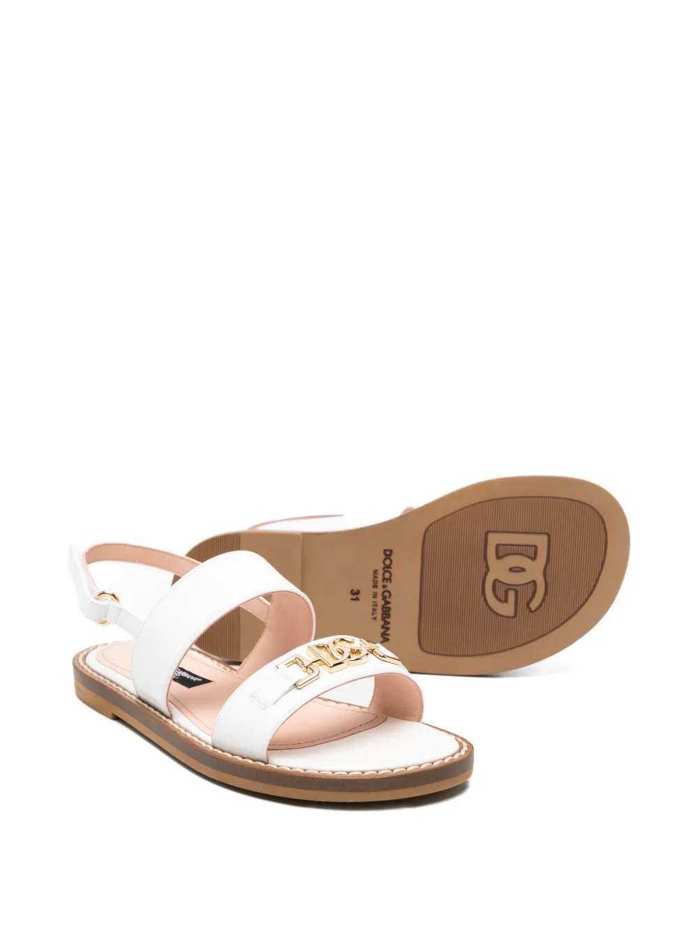 Dolce & Gabbana Kids logo leather sandals Wit