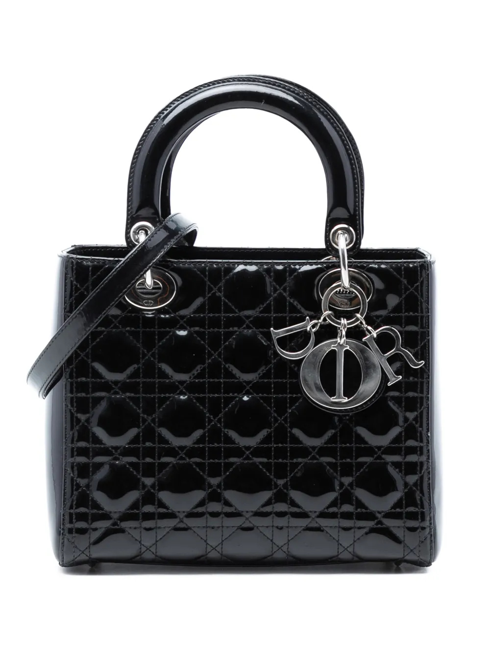 Christian Dior Pre-Owned 2012 Medium Patent Cannage Lady Dior satchel - Nero