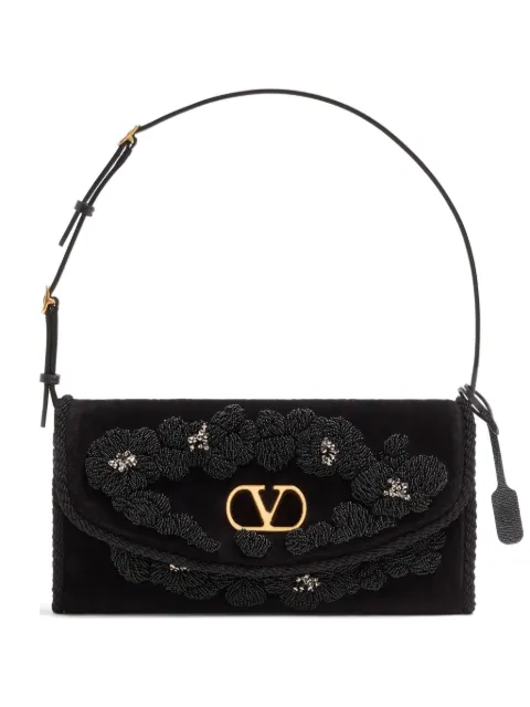 Valentino Garavani DeVain small embroidered velvet shoulder bag
