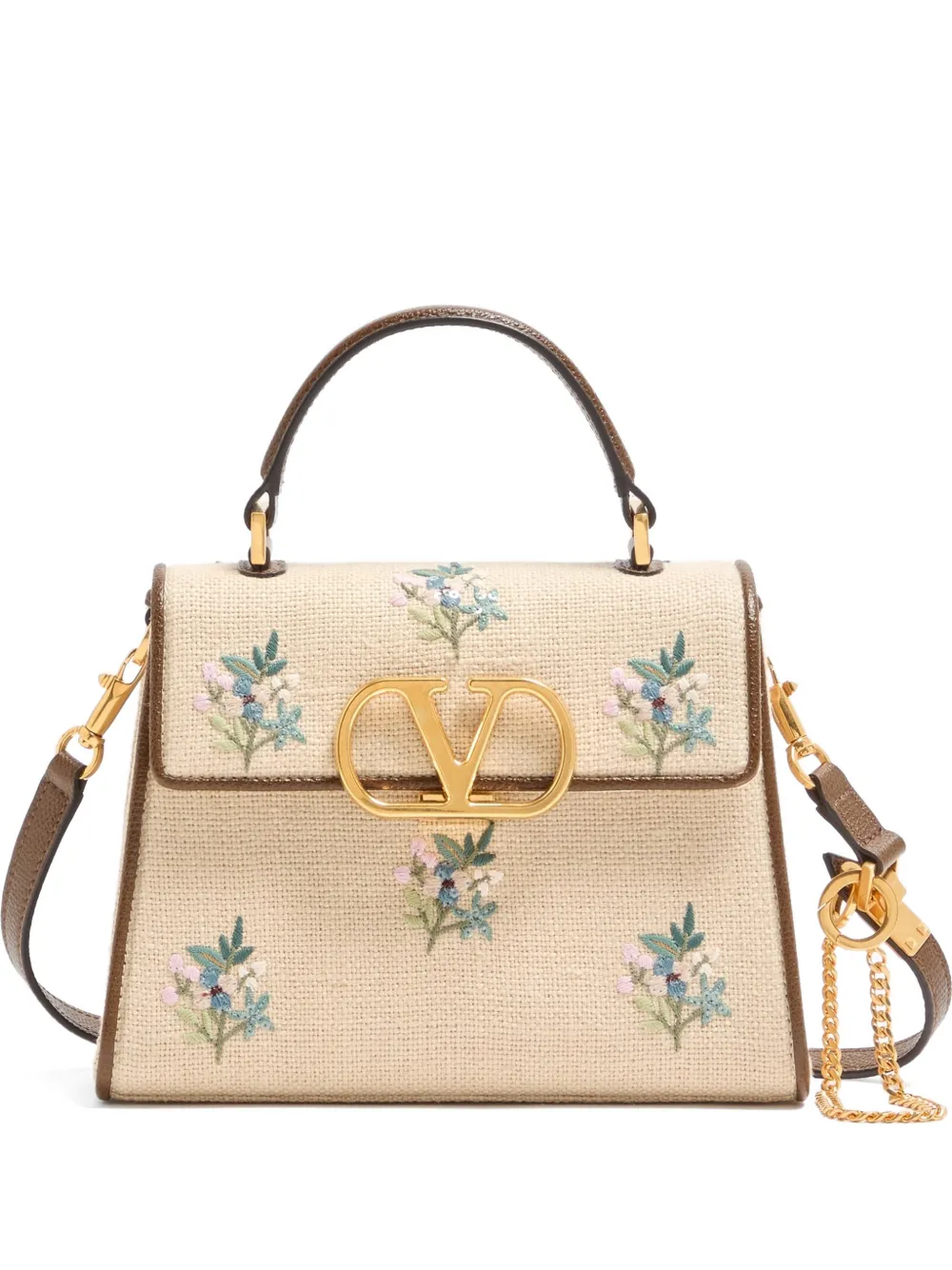 Valentino Garavani Vsling 刺绣亚麻小号手提包 In Neutral