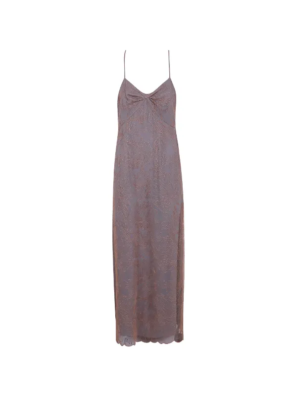 Emporio Armani Floral-embroidered Maxi Dress in Brown