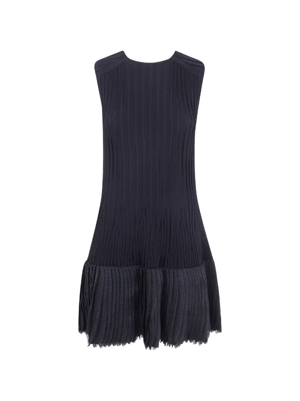 Emporio Armani Ribbed-knit Dress with Pleated Detail in Blue