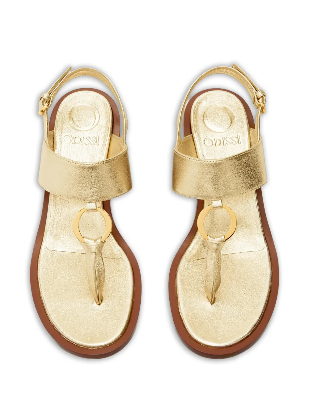 ODISSI Olivia Mid leren sandalen met ringdetail Goud