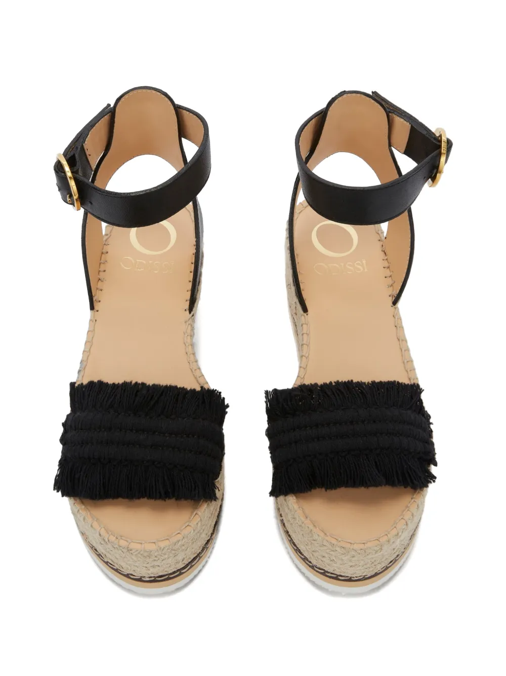 ODISSI Lily espadrilles met sleehak Zwart