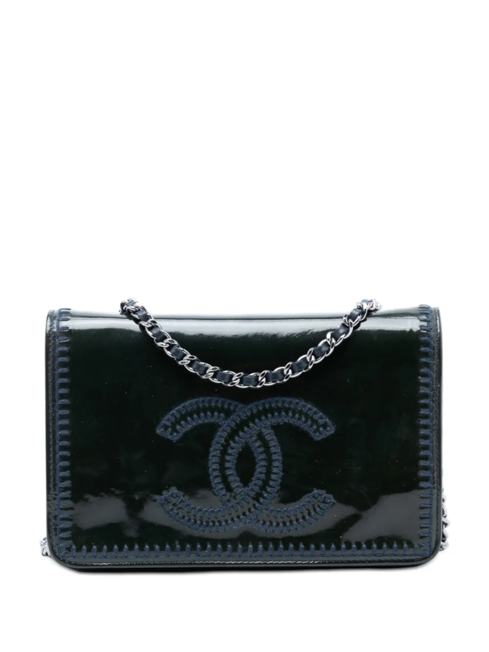 CHANEL Pre-Owned 2014 CC Patent Whipstitch Wallet On Chain crossbody bag - Blu