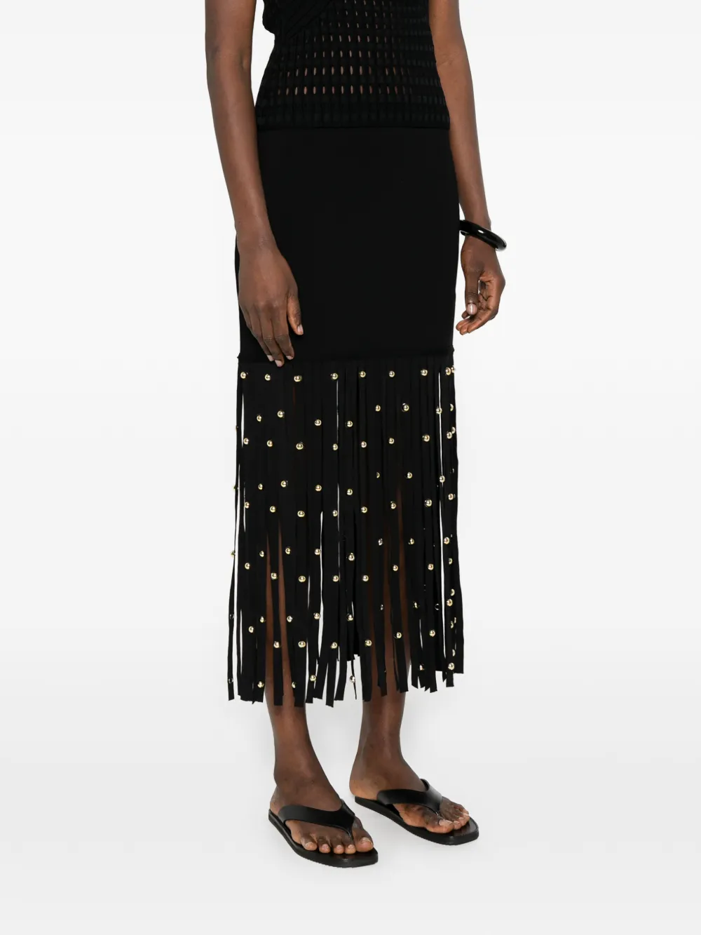 Fringed Embellished Midi Skirt