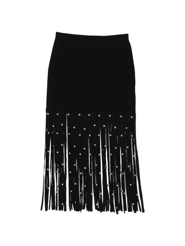 Simkhai Fringed Embellished Midi Skirt in Black
