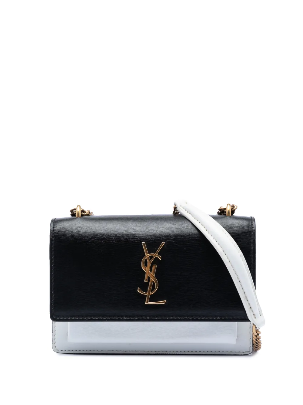 Saint Laurent Pre-Owned 2018 Mini Bicolor Calfskin Monogram Sunset Wallet on Chain crossbody bag - Nero