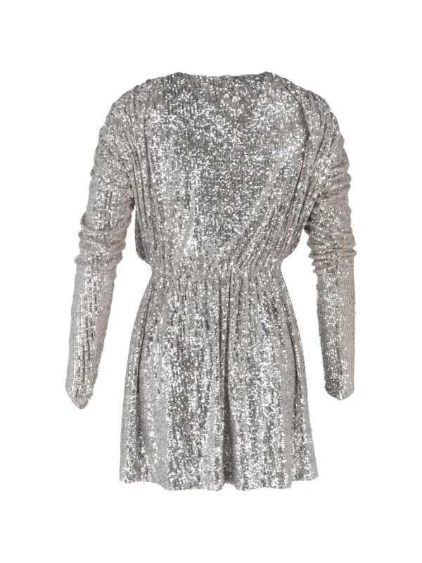 saint laurent silver dress Saint Laurent Pre-Owned Sequined Mini Dress | Silver