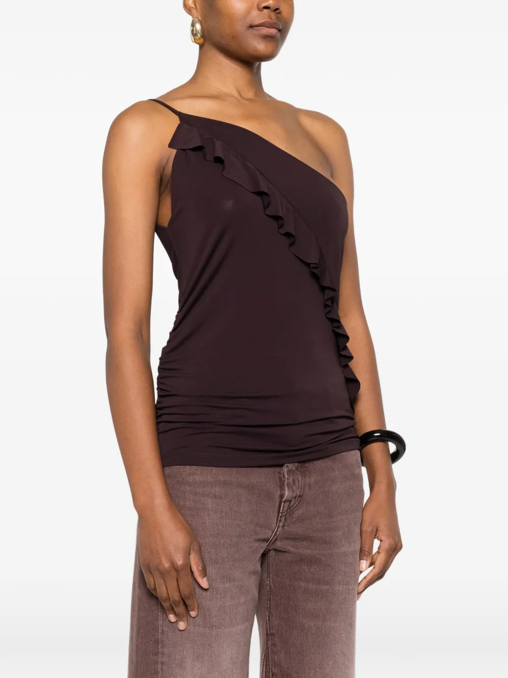  Pinko Ruffled One-shoulder Top - Brown 