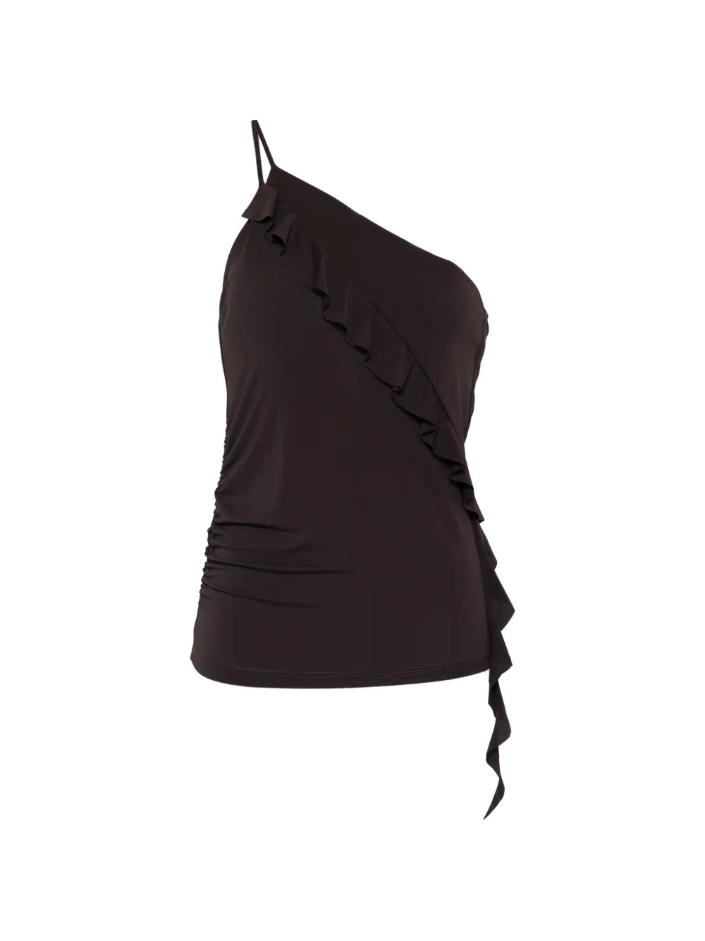 PINKO ruffled one-shoulder top - Marrone