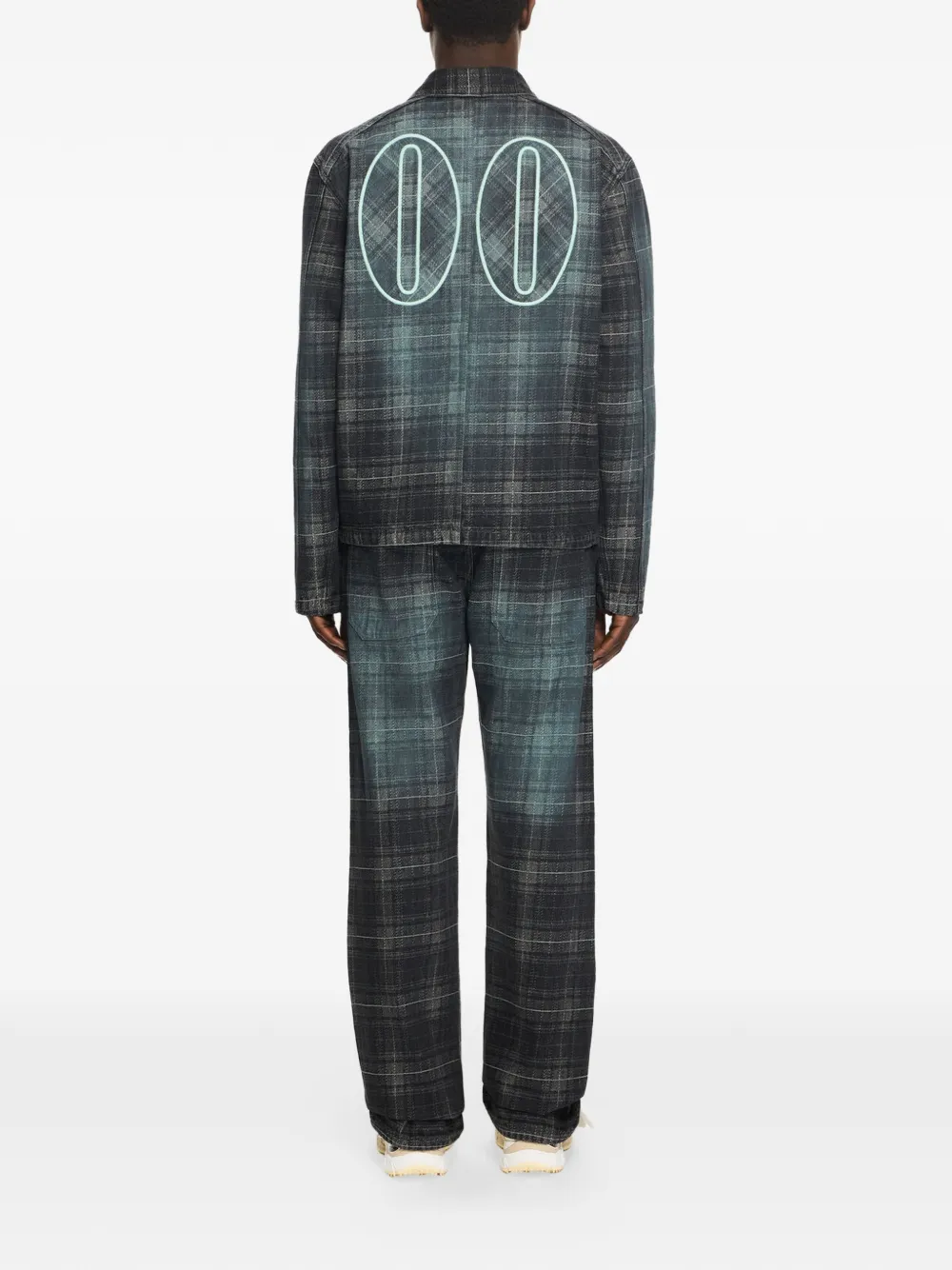 Off-White Geruite denim jack met jacquard Zwart