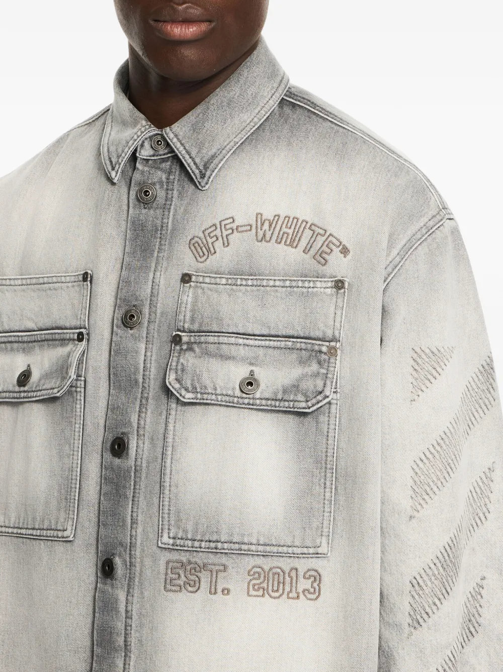 Off-White Diagonal shirtjack met borduurwerk Grijs