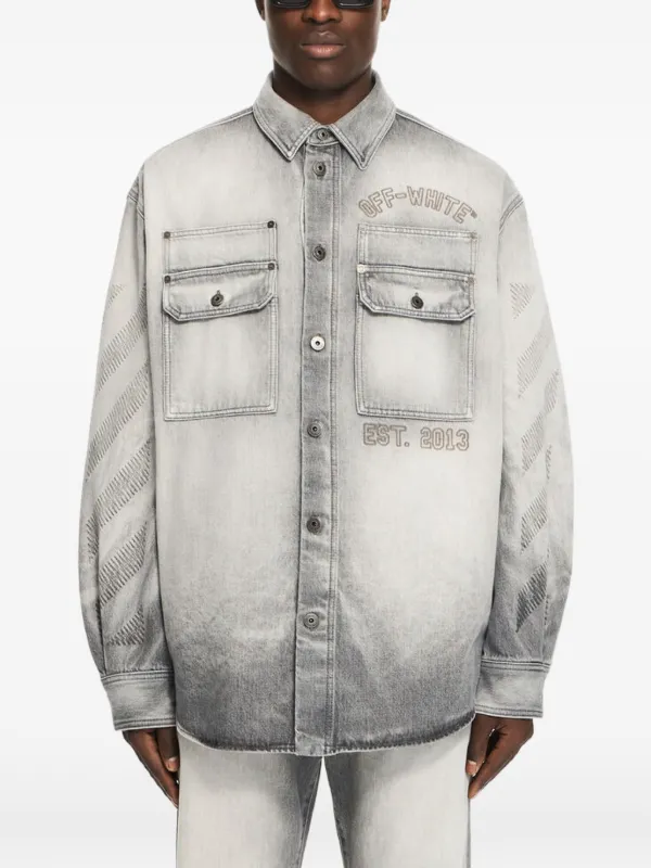 Off-White Diagonals-print Denim Jacket in Grey