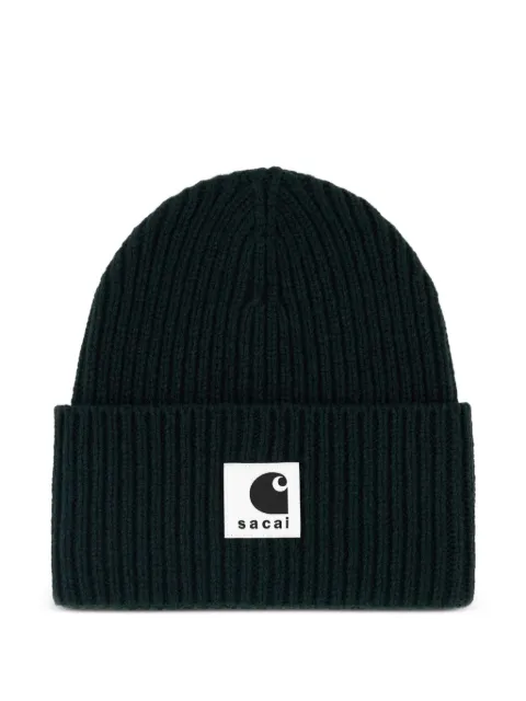 sacai x Carhartt logo-patch beanie hat
