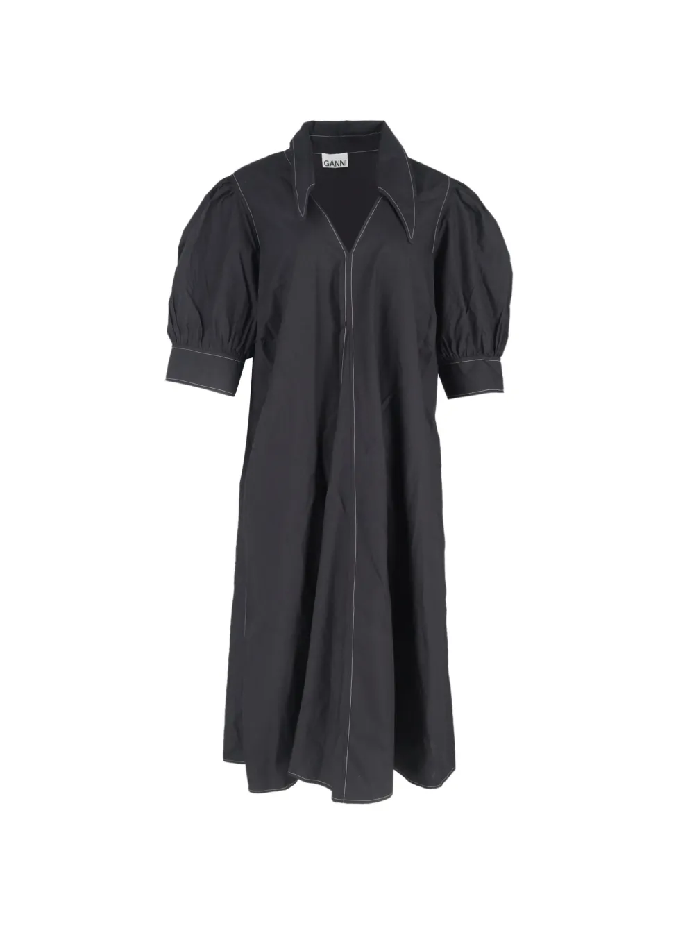 GANNI puff-sleeved dress - Nero
