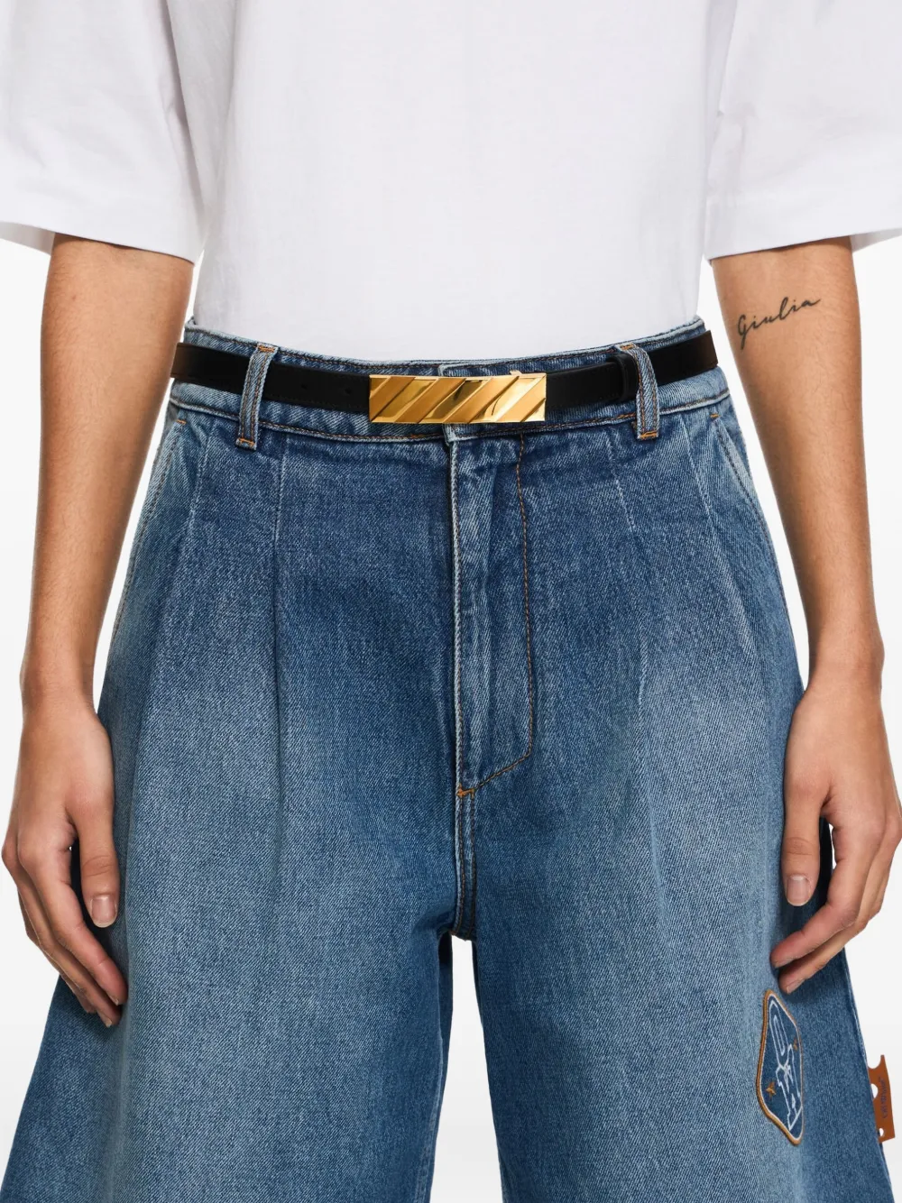 Off-White Riem met diagonale metalen gesp Zwart