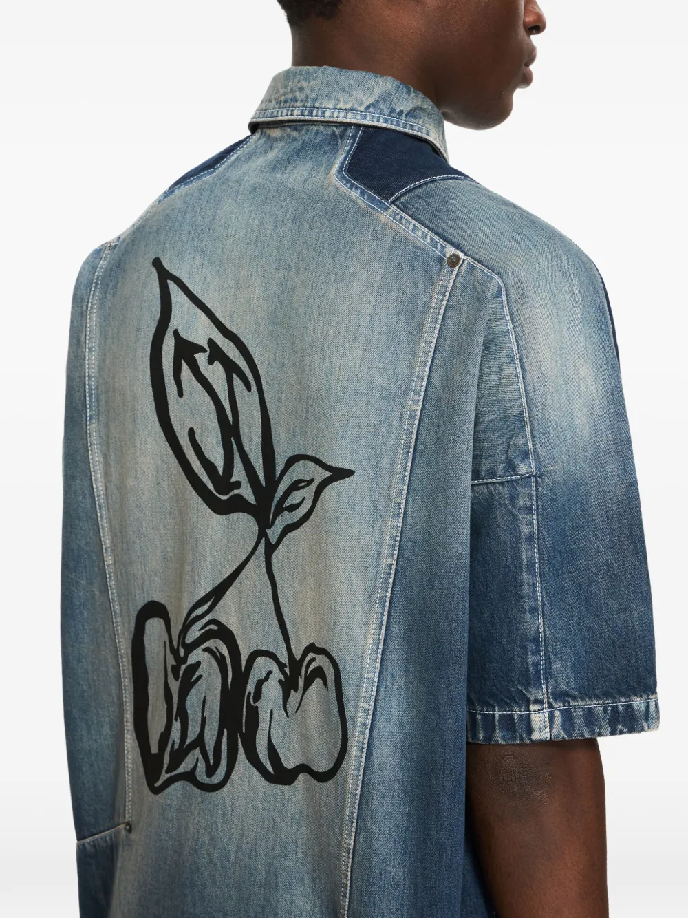 Off-White Cherry denim overhemd met korte mouwen Blauw