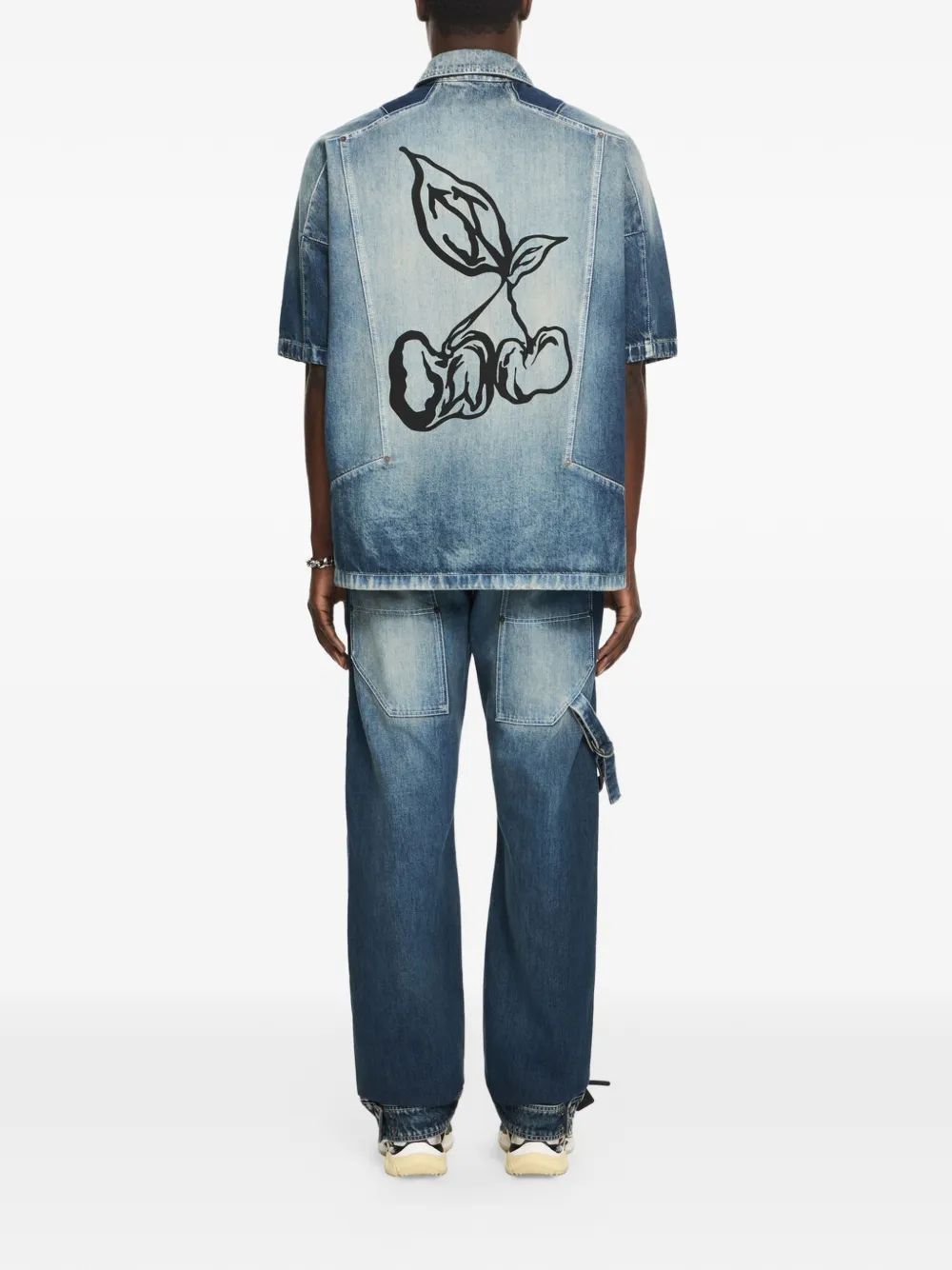  Off-white Cherry Short-sleeve Denim Shirt - Blue 