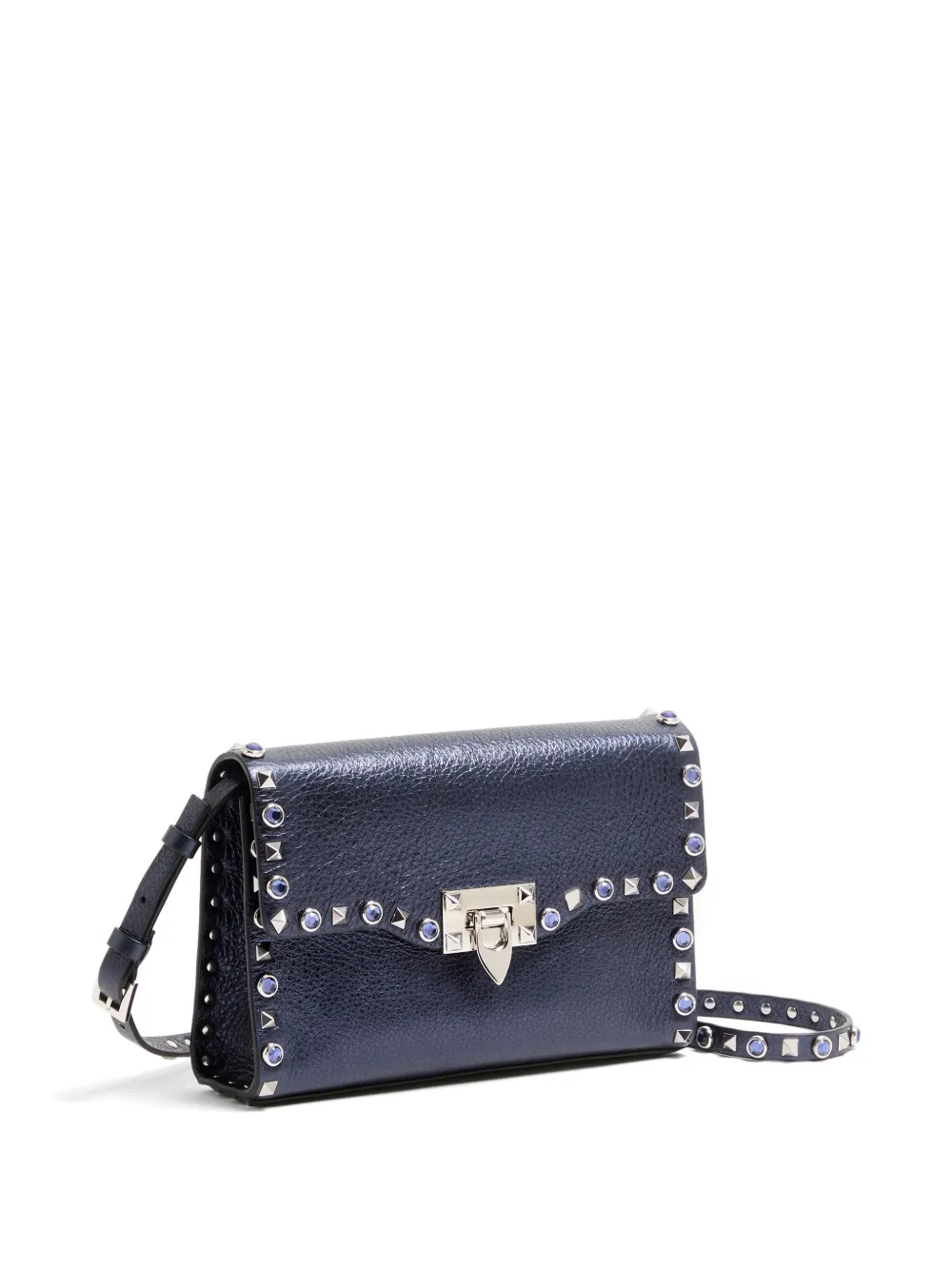 Valentino Garavani Rockstud kleine schoudertas van gelamineerd kalfsleer met cabochon stenen Blauw