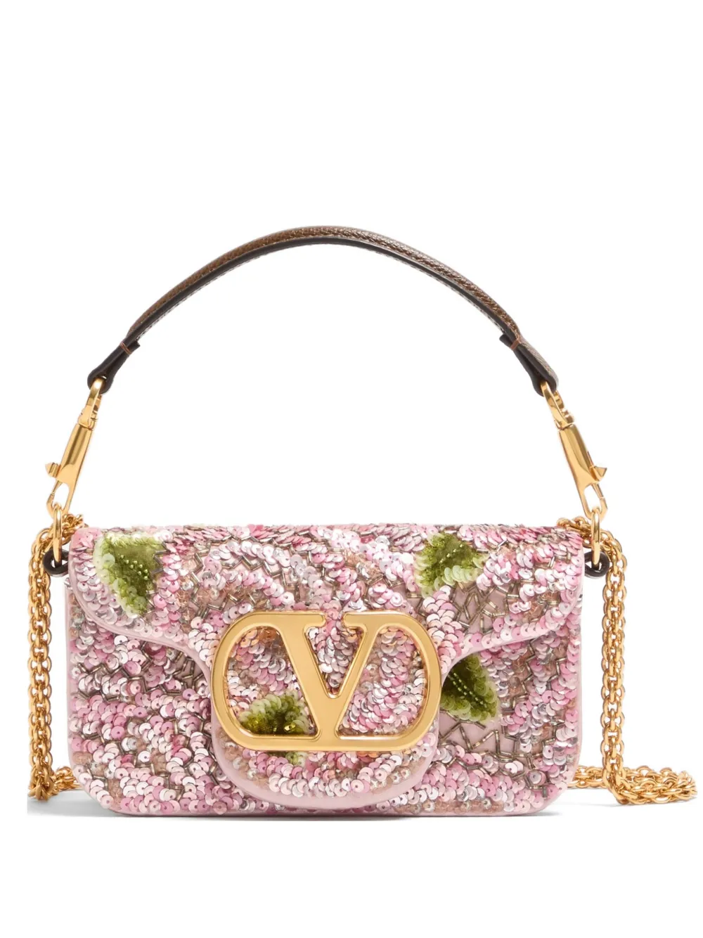 Valentino Garavani Borsa a spalla Locò piccola con ricamo - Rosa