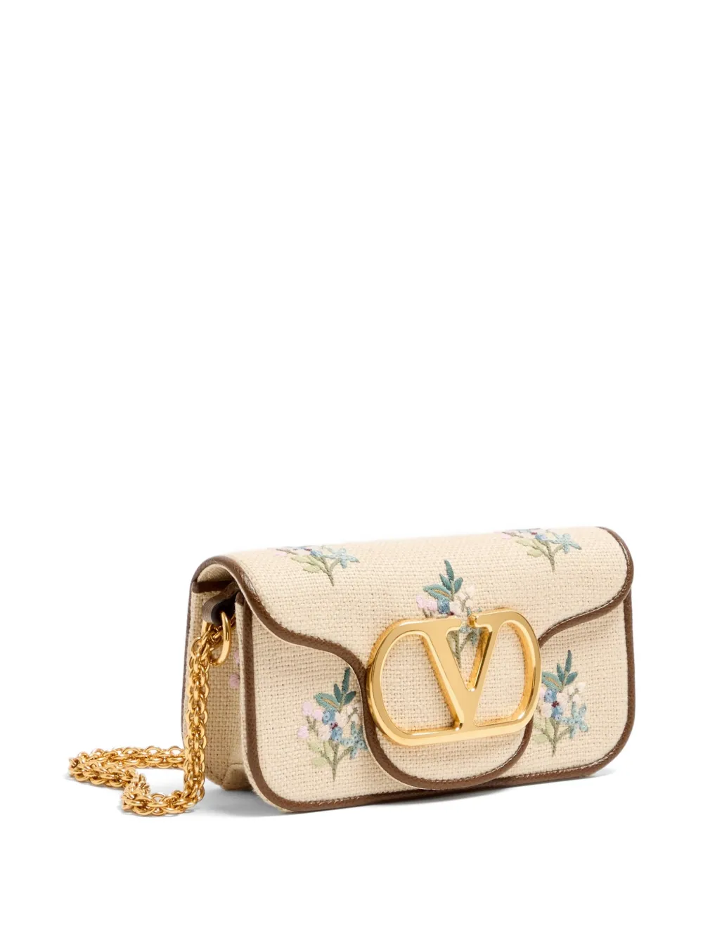Valentino Garavani Locò kleine schoudertas met geborduurde bloemen Beige