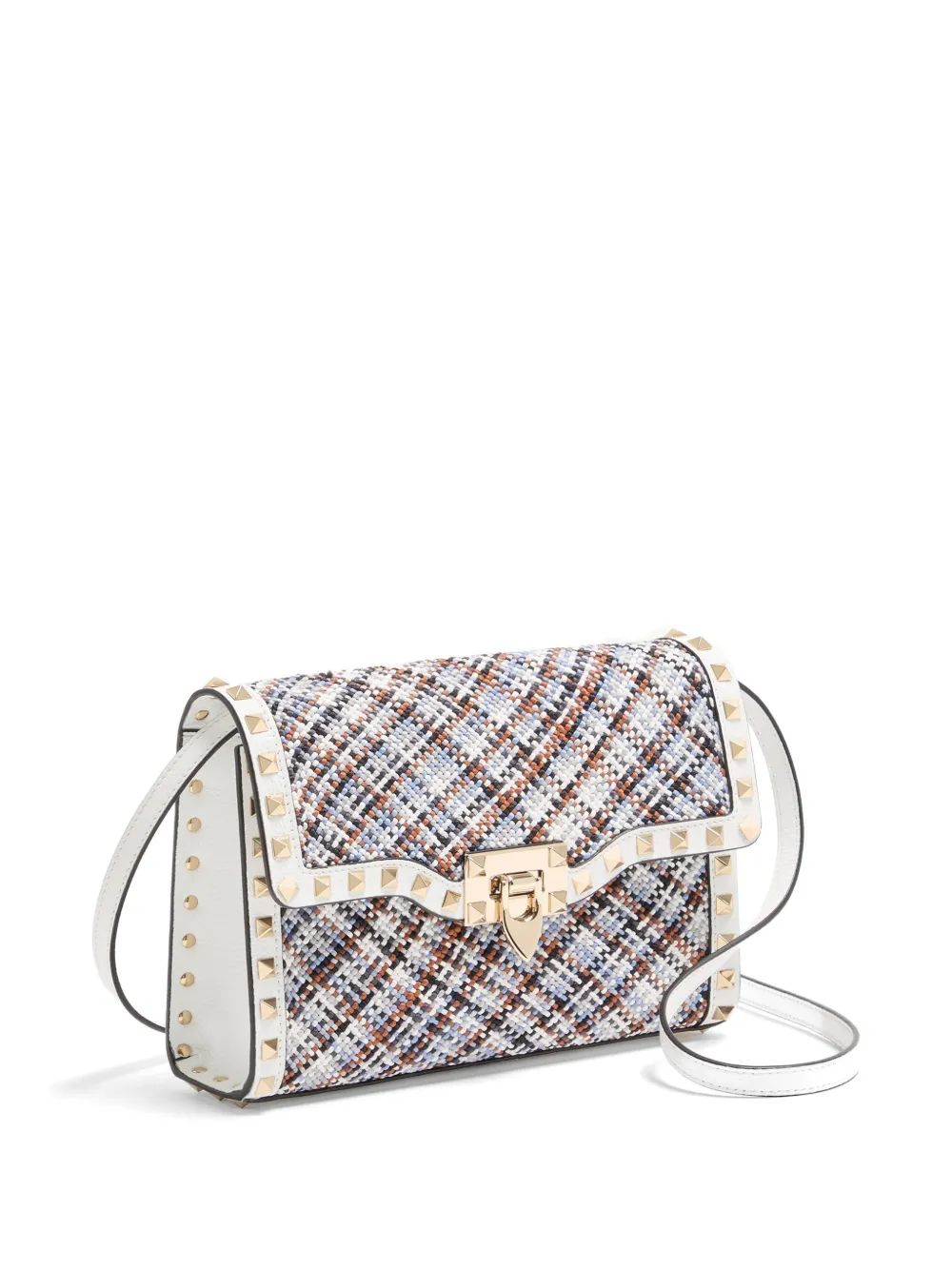 Valentino Garavani Kleine Rockstud schoudertas van geweven stof Blauw