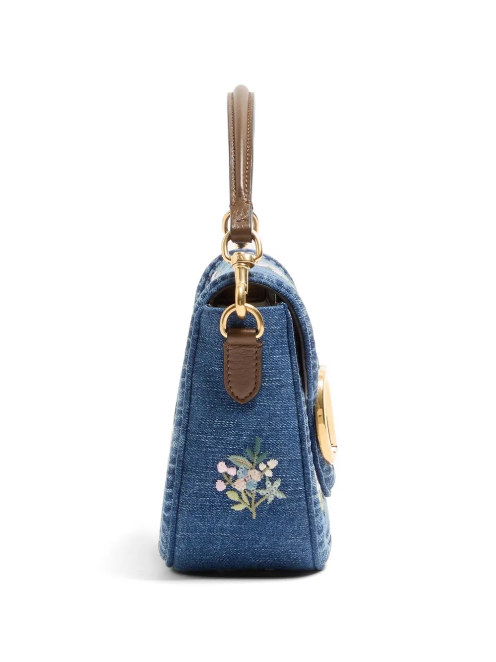Valentino Garavani Alltime medium denim schoudertas met geborduurde band Blauw