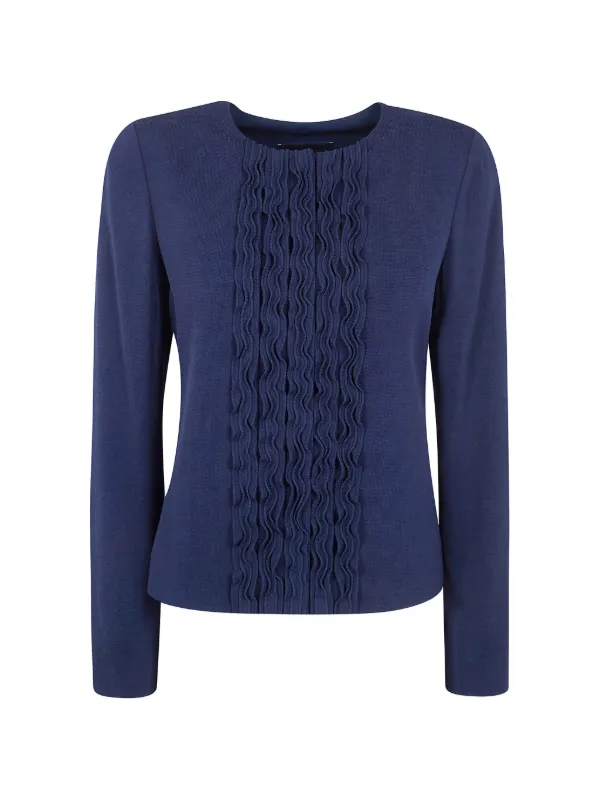 Emporio Armani Armure Fabric Jacket with Ruffles in Blue