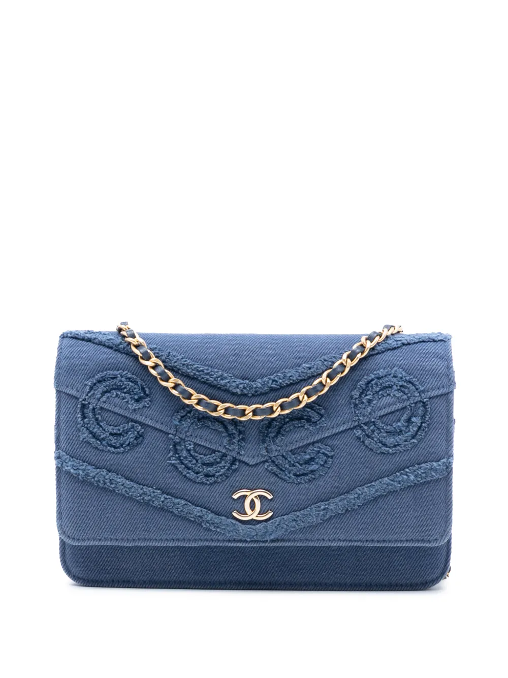 CHANEL Pre-Owned 2019 Denim Fringe Coco Wallet On Chain crossbody bag - Blu