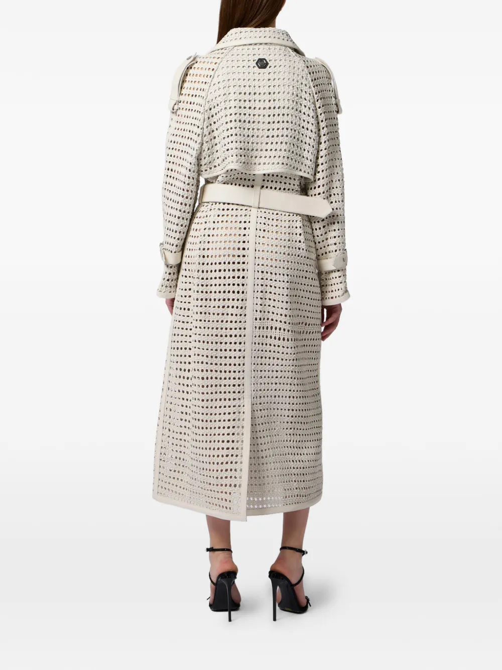 Philipp Plein Geweven leren trenchcoat Beige