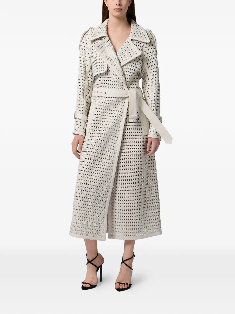  Philipp Plein Weaved Leather Trench Coat - Neutrals 