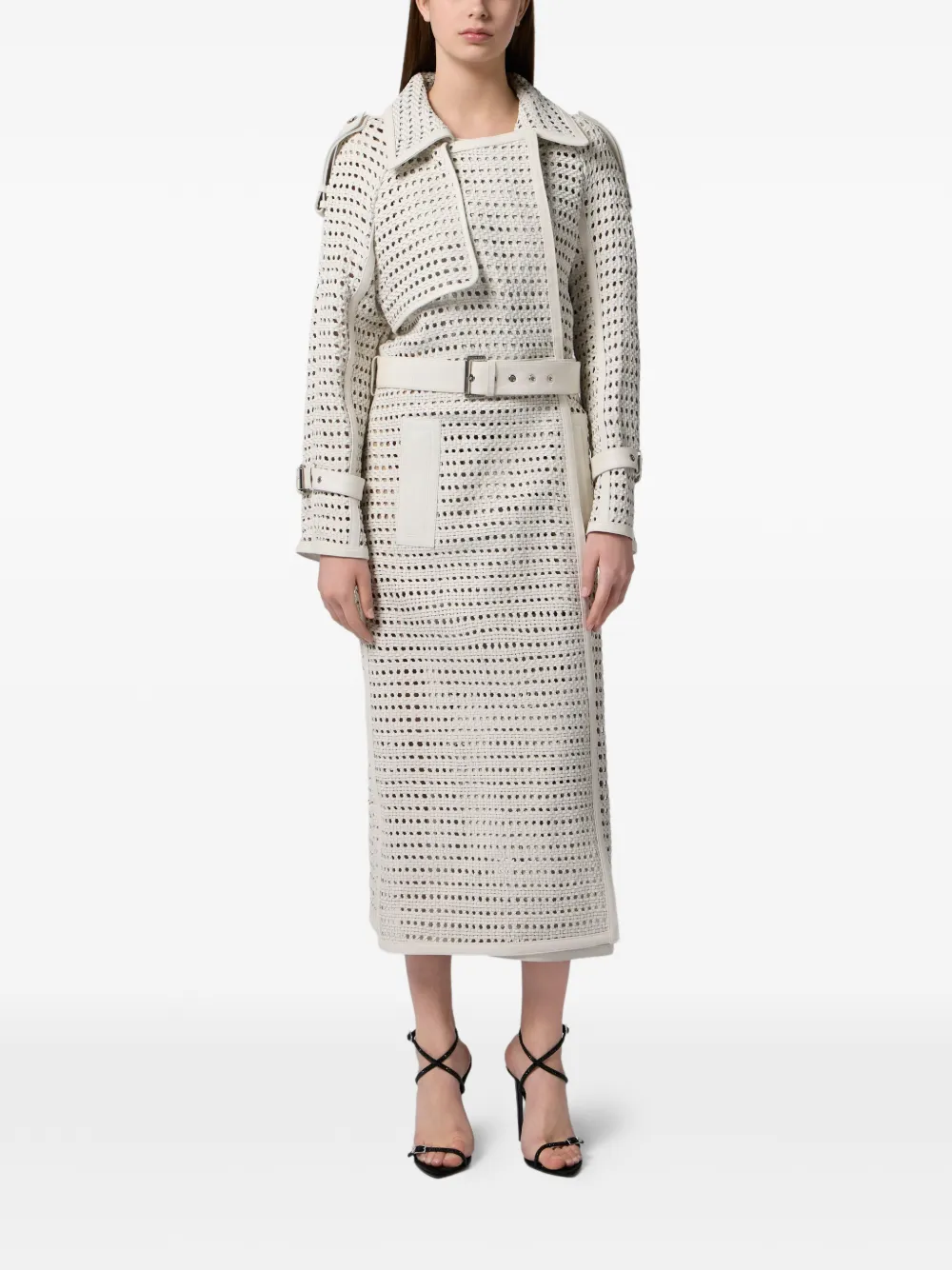  Philipp Plein Weaved Leather Trench Coat - Neutrals 