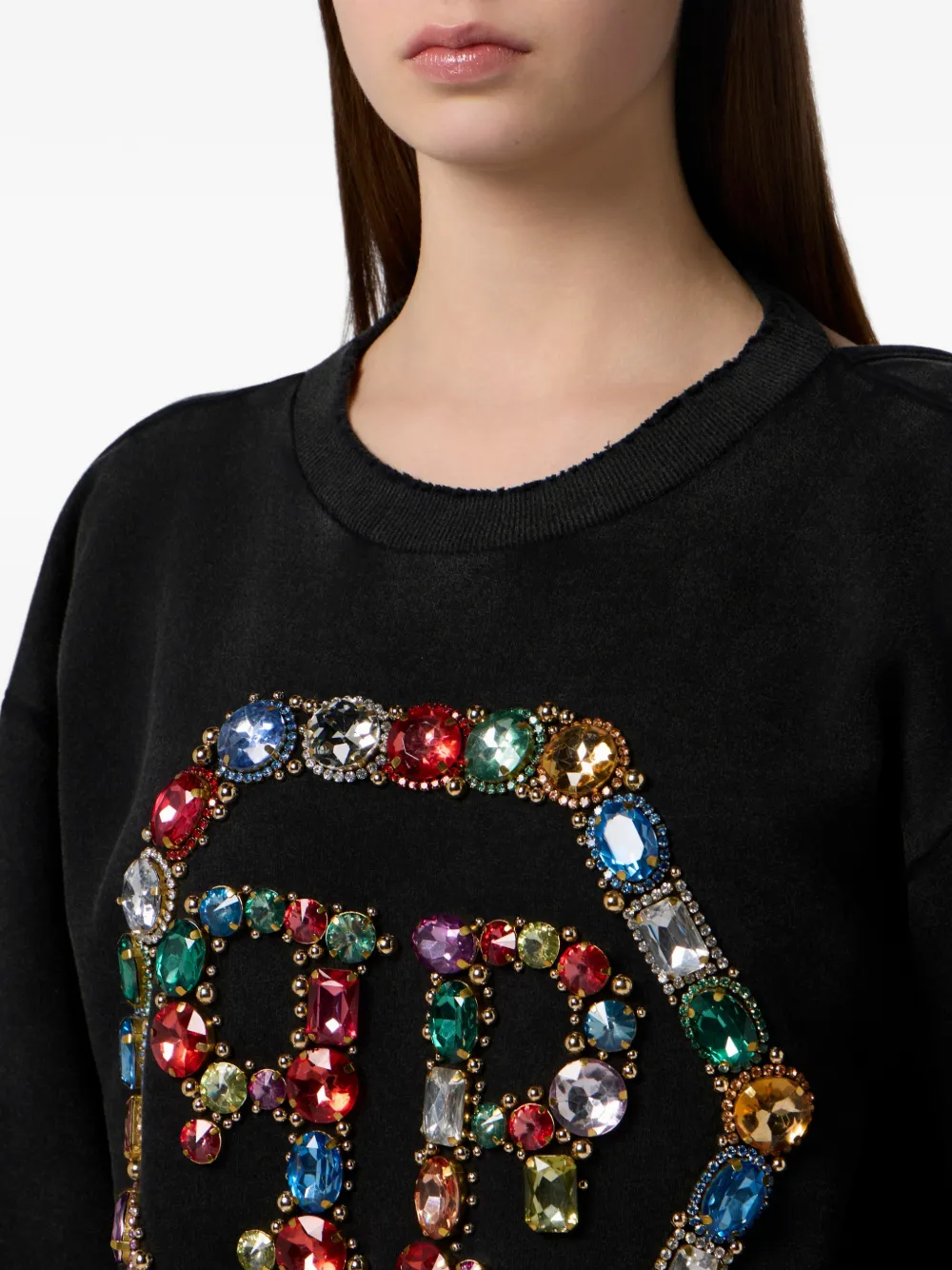 Philipp Plein Sweater met open rug Zwart